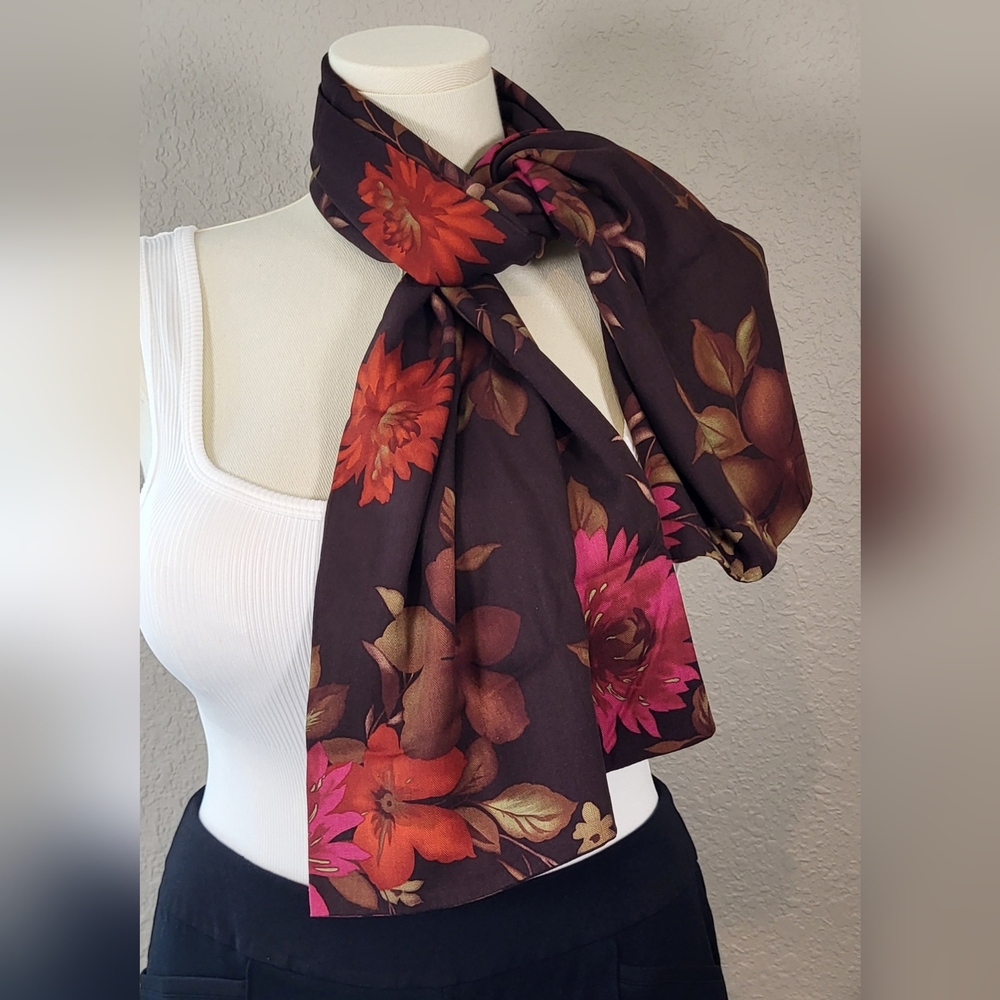 Pink and Brown Floral Wrap Scarf - 49 x 13 - Picture 4 of 5